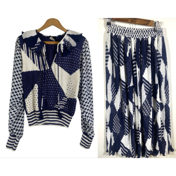 Diane Freis Skirt Sweater Top Set Small Art Deco Coastal Preppy 1930s Inspired - Picture 1 of 16